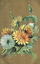 Bouquet of Flowers Chrysanthemums Embossed Gold Background Postcard