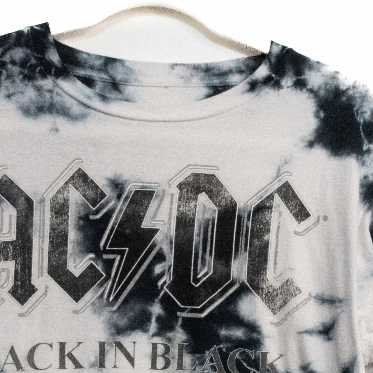 AC/DC Men Black White Tie Dye TShirt Graphic Back in Black Casual