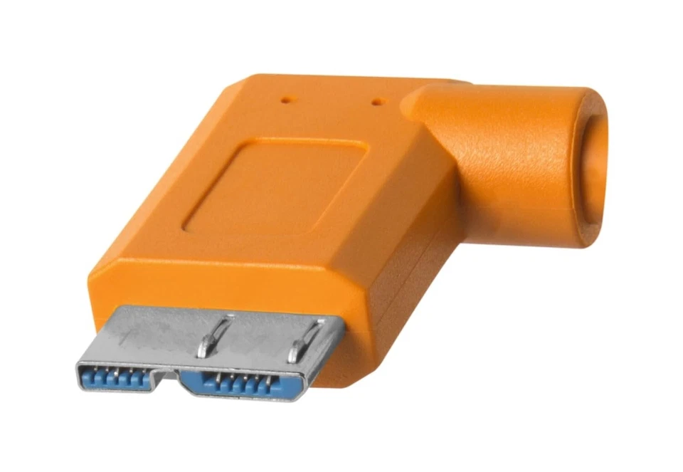 TetherPro 4.6m USB 3.0 to 3.0 Micro-B Right Angle Cable (High-Visibility Orange) - Image 3 of 4