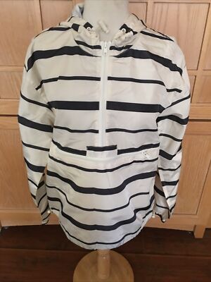 Thread and Supply Women Windbreaker Navy Blue/ Ivory Stripe Pull Over Jacket Siz