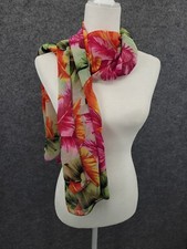Womens Scarf Wrap Beautiful Silk Feel Multicolor Floral Large Sheer 43x58.5 EUC