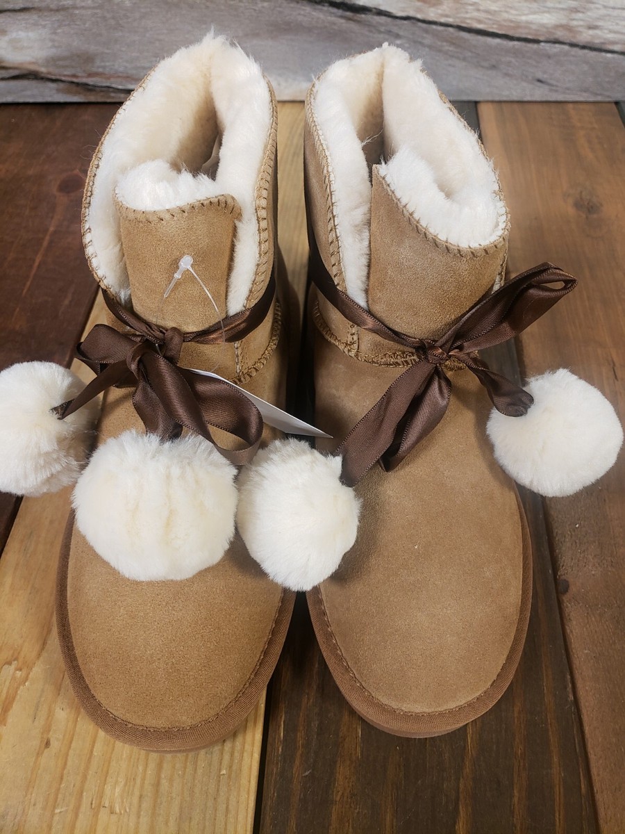 HZSTAY Women's Suede Warm Snow Boots Wool Lined Pom Pom Taupe 10