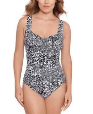 Swim Solutions Women's Printed Ruched-Front One Piece Swimsuit Black  White 18