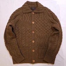 NWOT BEAMS Plus Japan Crazy Aran Cable Knit BD Cardigan Brown Size Small