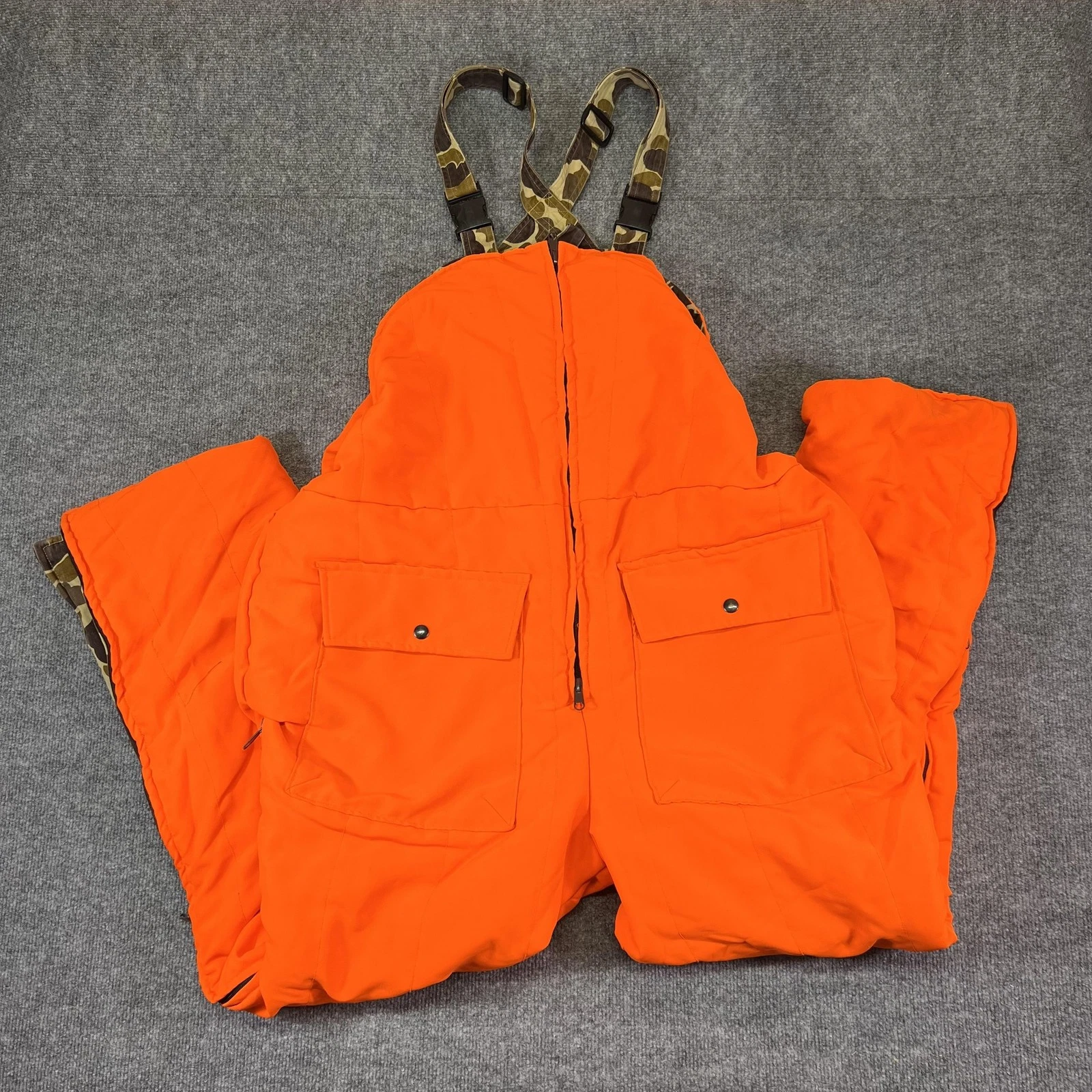AVID Outdoor Snow Pants Mens XL Orange Insulated Hunting Bib Reversible Camo