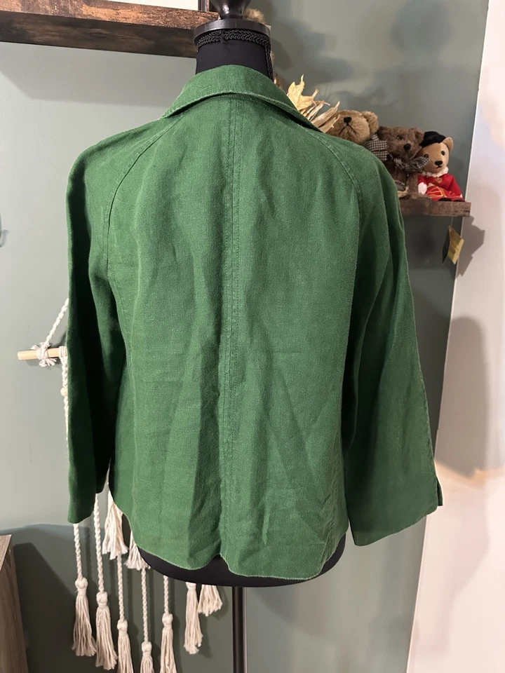 Talbots Classic Holiday Green Pure Linen Blazer Size SP - Image 3 of 4