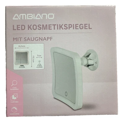AMBIANO® Ambiano LED Akku Kosmetikspiegel mit Saugnapf, Dimmfunktion, 5xVergrößerung, Neu
