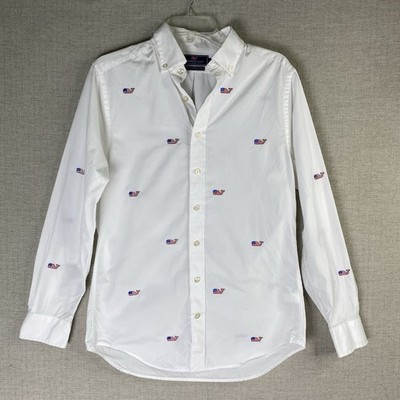 Vineyard Vines Slim Fit Murray Shirt Men's S White USA American Flag Whale