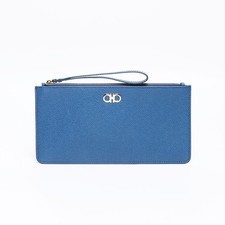 Authentic Salvatore Ferragamo Gancini pouch Clutch bag blue WS13367