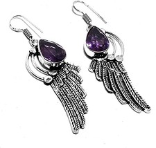 925 Sterling Silver Earring Amethyst Wings Design Earring Cut Stone Earring Hand