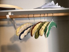Set of 6 Vintage Handmade Crocheted Wooden Clothes Hangers Retro Boho