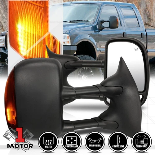 [Pair] Power+Heated Extendable LED Signal Towing Side Mirror for 99-07 F250 SD
