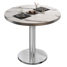 BN | Bistrotisch | Ø:H 60 x 72 cm | Edelstahl Rand | Weiß Marmor / Edelstahl ...