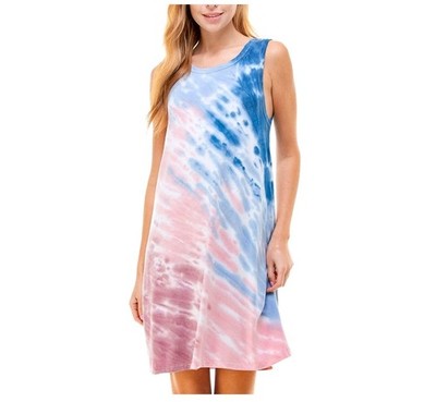 THREAD & SUPPLY WOMEN'S TIE DYE SLEEVELESS DRESS Blue Red Modal Sz M