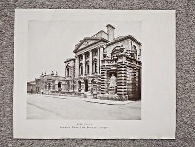 Hauptsitz der Norwich Union Life Insurance Society - antiker Druck - 1908