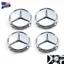 4 x 75mm Matte Chrome Emblem Fit For Mercedes Benz C E S Center Wheel Hub Caps