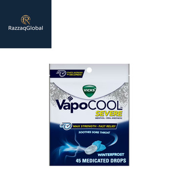 Vicks VapoCool Severe Medicated Sore Throat Drops, Winterfrost, 45 Ct
