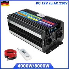 4000W 8000W Spannungswandler 12V zu 230V mit Fernbedienung und 2 x AC, USB LCD