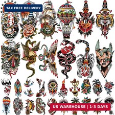 77 Sheets Temporary Tattoo for Women and Men, 17 Sheets Half Arm Chest Shoulder