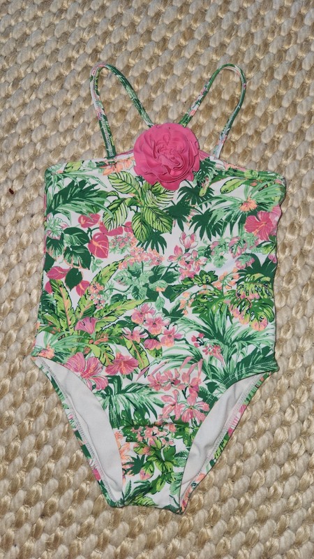 Sz 3T Janie and Jack Swimsuit Pink Green Palm Tropical Floral Swim Large Flower