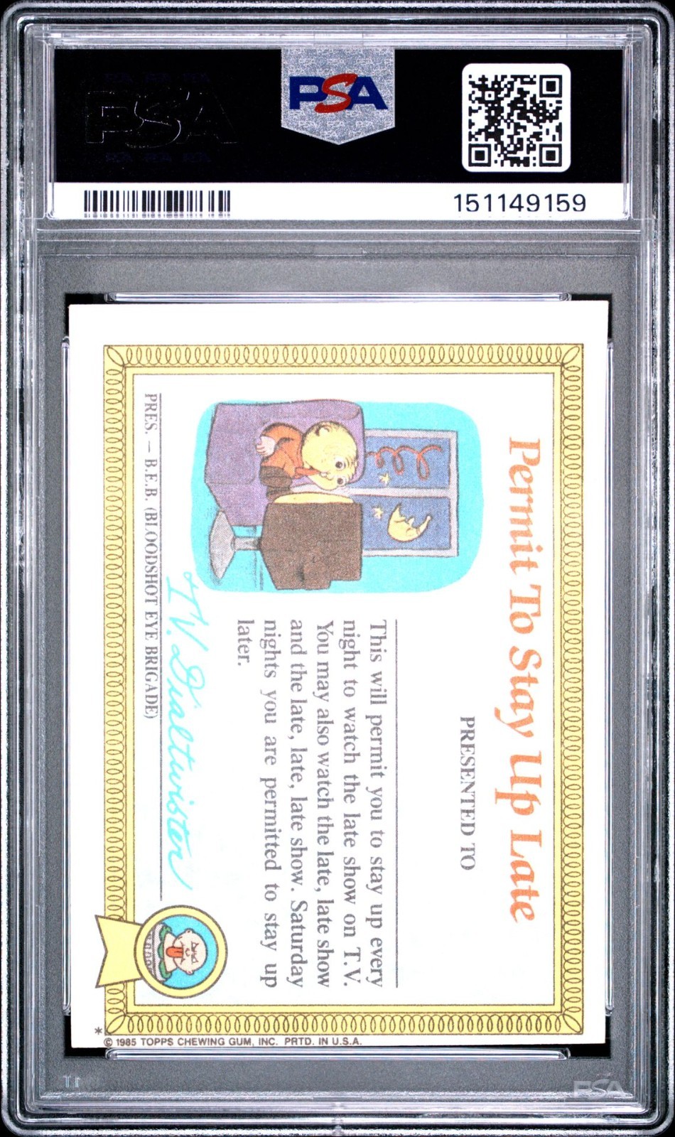 1985 Garbage Pail Kids OS1 Series 1 #1a Nasty Nick matte back PSA 5 view 2