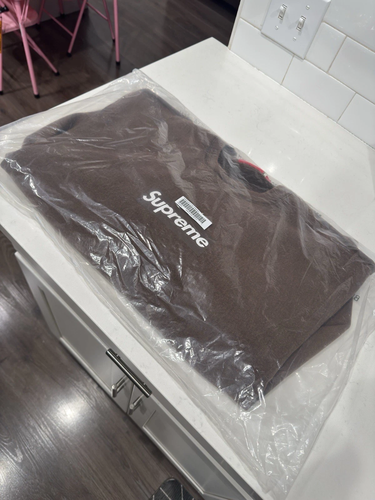 Col rond lavé logo Supreme Box   FW25 MARRON TAILLE GRAND