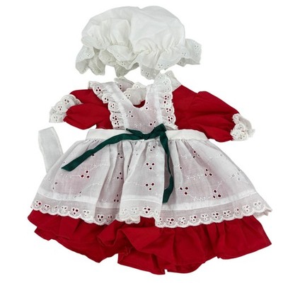 Tender Heart Treasures Red Pinafore Dress Apron Bonnet Bear Doll Craft 1991