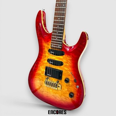 Aria Pro II MAC Magna Series Electric Guitar Quilted Maple Red SSH 24F Soft Case