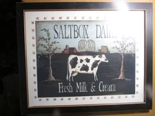 Wall Art Saltbox Dairy Fresh Milk & Cream Cow Farm Scene Wood Framed 22 x 18"