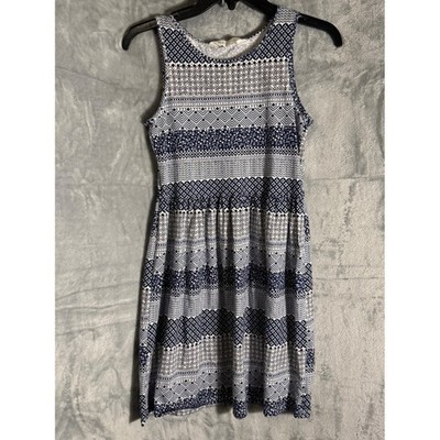 H&M Girls Blue White Floral Mixed Print Sleeveless 100% Cotton Dress 12-14Y