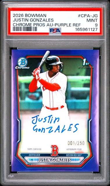 2026 Bowman Chrome 1st Justin Gonzales Red Sox Full Name Auto 001/250 PSA 9