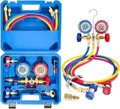 Sutekus AC Gauge Set 3 Way AC Manifold Gauge Set Freon Charge Kit with Hoses ...