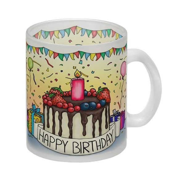 Happy Birthday Glas Tasse Mit Geburtstagstorte Motiv-image