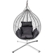 Image of Rattan Garden Hanging Swing Egg Chair Hammocks Egg Chair with Stand & Cushion