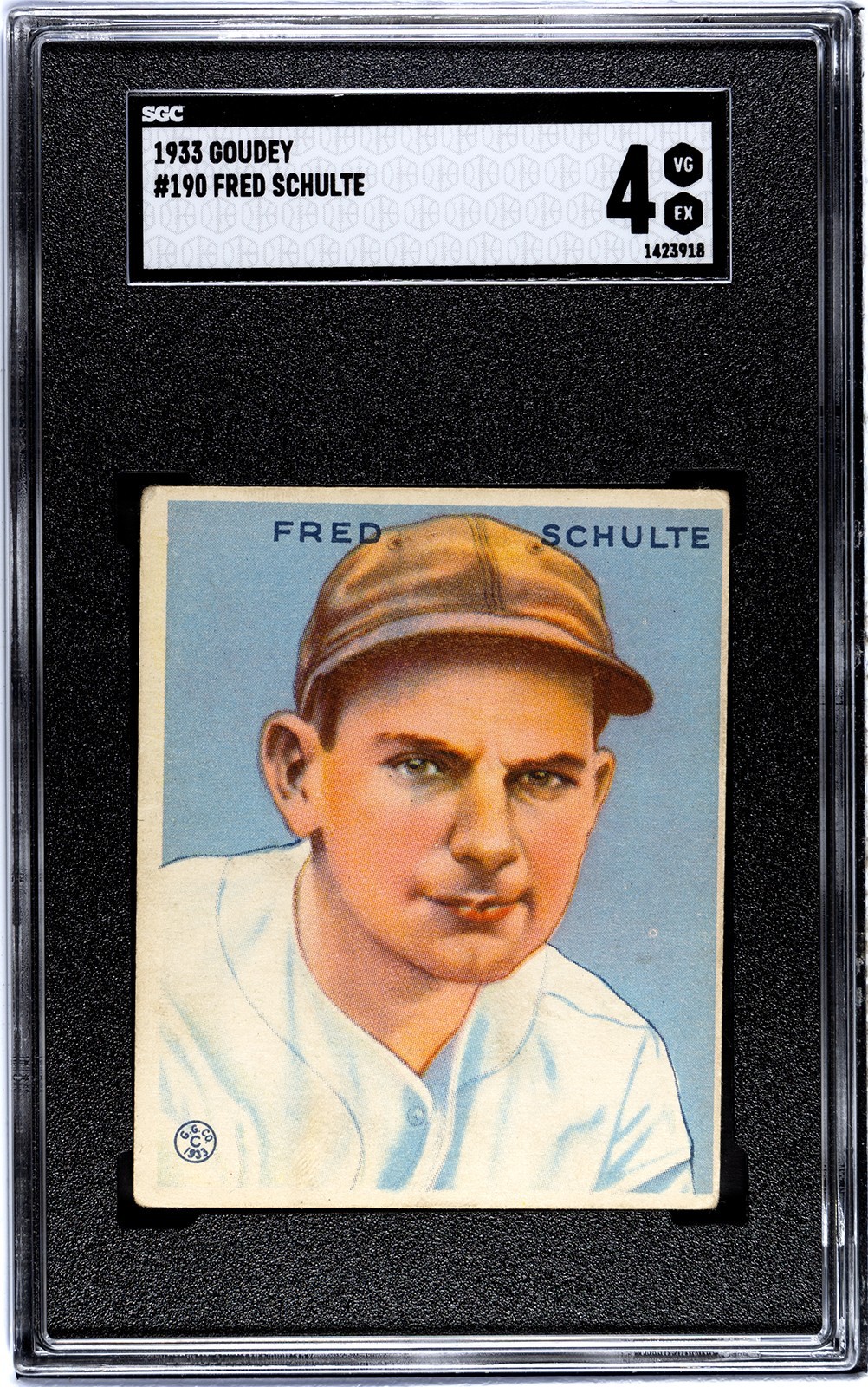1933 Goudey Big League Chewing Gum - R319 Fred Schulte #190 (RC) SGC 4 VG-EX