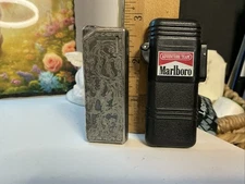 Vintage Colibri Lighter Ornate Scroll Work Silver Tone Butane Japan + Marlboro