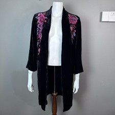Johnny Was top kimono XS velvet embroidered floral black pink boho goth