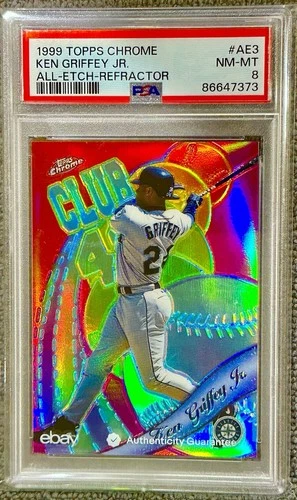 ✨1999 TOPPS CHROME ⚾️ KEN GRIFFEY JR. Club 40 ALL-ETCH REFRACTOR #AE3 SP PSA 8
