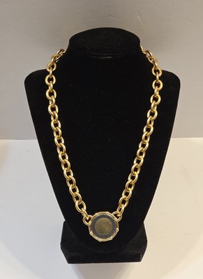 Vintage 14k Gold Resin Milor Italy 21.25'' Chucky 500 Lire Coin Pendant Necklace