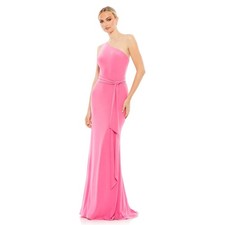 Mac Duggal 26581 Candy Pink Jersey One Shoulder Belted Trumpet Gown