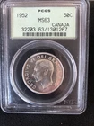 1952 CANADA 50 CENTS PCGS MS 63