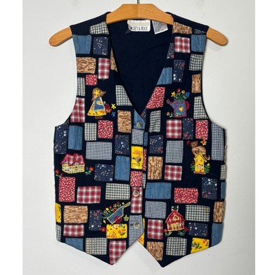Casey & Max Vintage Patchwork Embroidered Cotton Vest Medium Cottage Cat Folksy