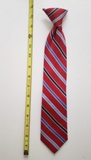 Pre-Owned Chaps Youth Boys Clip-On Tie Striped Red Blue White 14.5" Excellent