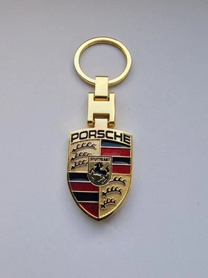 Porsche Crest Metal Keyring Keychain Car Cayman Macan Taycan 4 x 3cm Gold Gift
