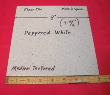 1 pc. "White - Peppered" Ceramic Floor Tile:  8" X 8" Textured, made in Spain
