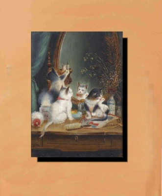 Cats in-the-Boudoir-Carl-Reichert Canvas Wrap Oil Painting 16x20 dog fine Art