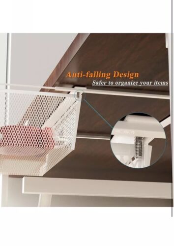 2 Pack Under Desk Drawers Self Adhesive Drawers for Under Desk Storage White - Picture 4 of 9