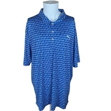 Puma Polo Shirt Men's 2XL Blue Golf Cart All Over Print Performance Stretch