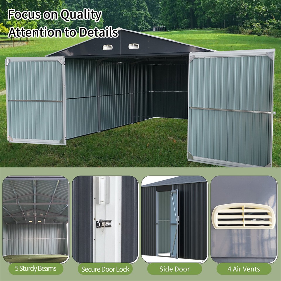 Outdoor Storage Shed 13x20FT Large Storage Shed w/1 Window 2 Doors and