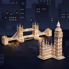ROKR 3D Wooden Puzzle Game - Big Ben & Tower Bridge with Light, DIY Gift for